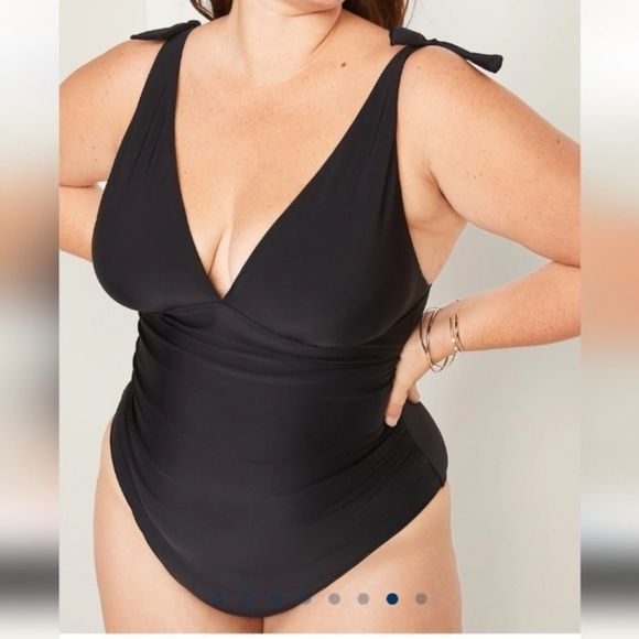 NWT! Black Tie Shoulder Ruched Plunge One-Piece Swimsuit - Multiple Sizes 💎 - Picture 7 of 10
